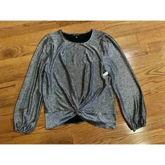 INC Womens Plus XXL Silver Twist Front Long Sleeves Top NWT Holiday NYE Blouse - Picture 1 of 10